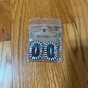 Rustic Cuff Black and White Statement Earrings